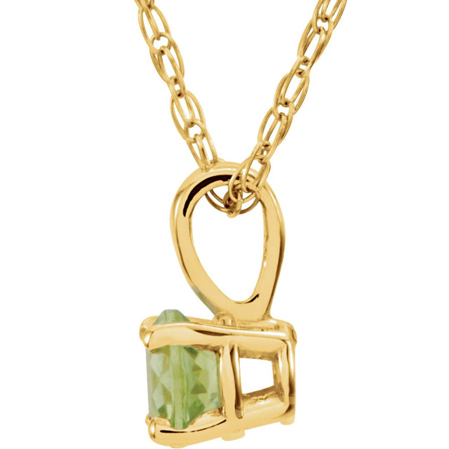 14K Gold Round Natural Peridot Youth Birthstone Necklace or Pendant - Yellow Gold - view 4