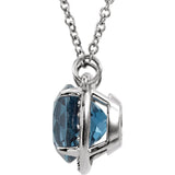 14K Gold Round Natural London Blue Topaz & Natural Diamond Halo-Style Necklace – 6-8mm Stones - White Gold - view 2