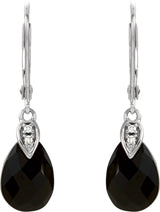 14K Gold Natural Briolette Onyx & Natural Diamond Accented Briolette Earrings - view 2