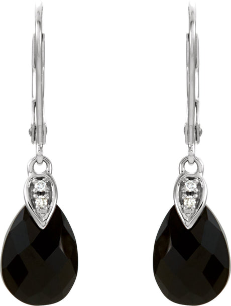 14K Gold Natural Briolette Onyx & Natural Diamond Accented Briolette Earrings - view 2