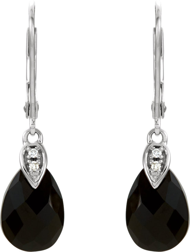 14K Gold Natural Briolette Onyx & Natural Diamond Accented Briolette Earrings - view 2