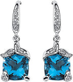 14K Gold Elongated Cushion Natural Swiss Blue Topaz & Natural Diamond Accented Earrings – 7x5mm