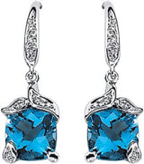 14K Gold Elongated Cushion Natural Swiss Blue Topaz & Natural Diamond Accented Earrings – 7x5mm