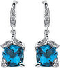 14K Gold Elongated Cushion Natural Swiss Blue Topaz & Natural Diamond Accented Earrings – 7x5mm