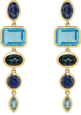 14K Gold Oval Lab-Grown Blue Sapphire & Natural London Blue Topaz Multi-Stone Dangle Earrings - Yellow Gold - view 2