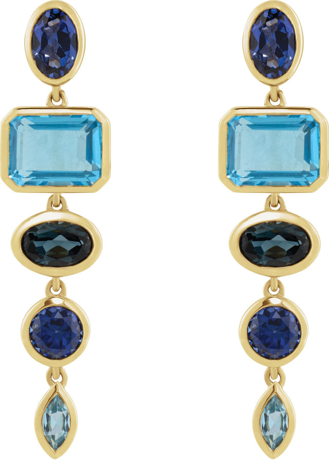 14K Gold Oval Lab-Grown Blue Sapphire & Natural London Blue Topaz Multi-Stone Dangle Earrings - Yellow Gold - view 2