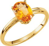 14K Gold Oval Natural Citrine Solitaire Ring