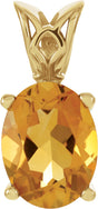 14K Gold Oval Natural Citrine Solitaire Necklace or Pendant