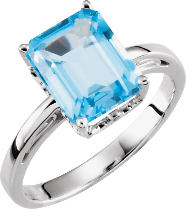 14K Gold Emerald Natural Swiss Blue Topaz Scroll Setting Solitaire Ring