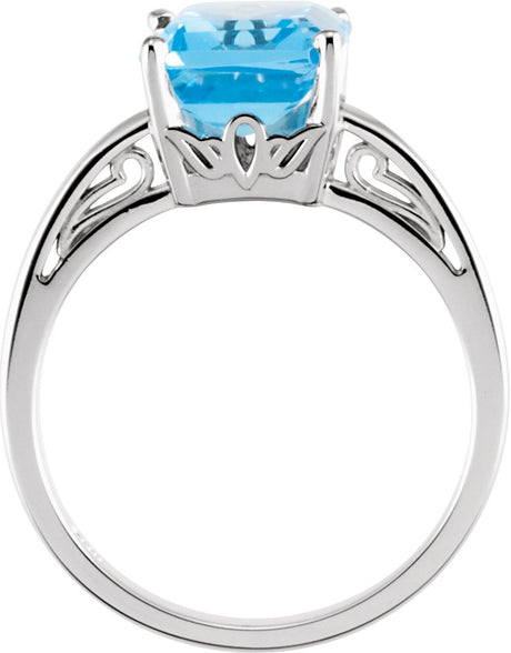 14K Gold Emerald Natural Swiss Blue Topaz Scroll Setting Solitaire Ring - view 2
