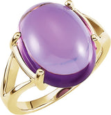 18K Gold Oval Natural Amethyst Cabochon Ring