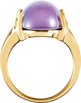 18K Gold Oval Natural Amethyst Cabochon Ring - view 2