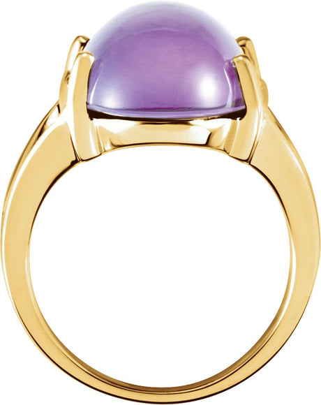 18K Gold Oval Natural Amethyst Cabochon Ring - view 2