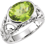 14K Gold Oval Natural Peridot Solitaire Ring