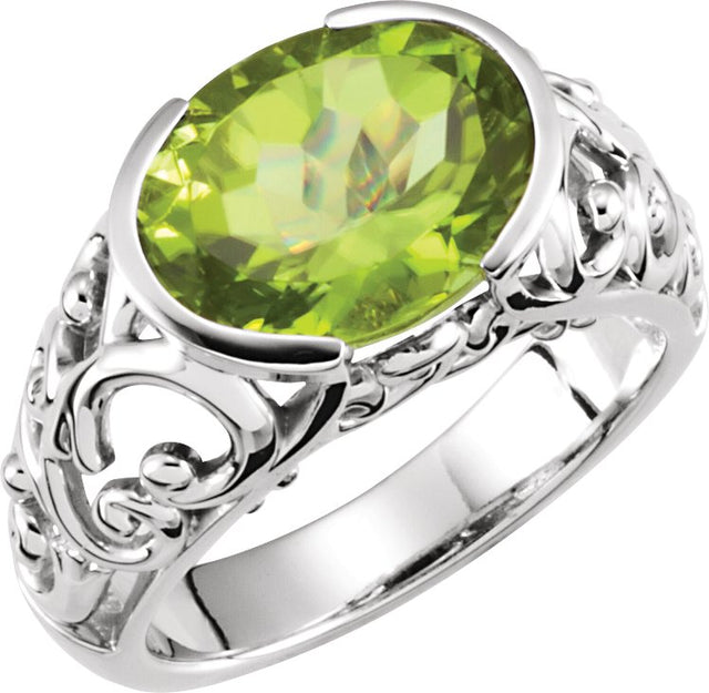 14K Gold Oval Natural Peridot Solitaire Ring