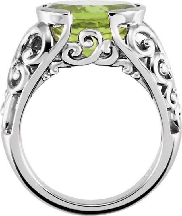 14K Gold Oval Natural Peridot Solitaire Ring - view 2
