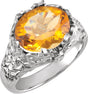 14K Gold Oval Natural Citrine & Natural Diamond Accented Leaf Ring