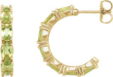 14K Gold Oval Natural Peridot Accented Hoop Earrings - Yellow Gold