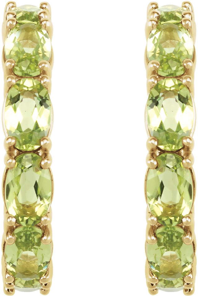14K Gold Oval Natural Peridot Accented Hoop Earrings - Yellow Gold - view 2