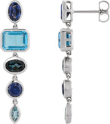 14K Gold Oval Lab-Grown Blue Sapphire & Natural London Blue Topaz Multi-Stone Dangle Earrings - White Gold