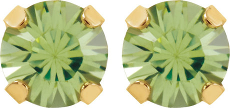 14K Gold Round Peridot Piercing Piercing Birthstone Stud Earrings - view 2
