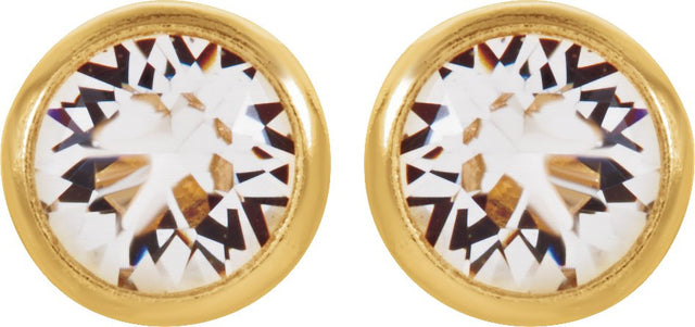 14K Gold Round White Cubic Zirconia Simulated Crystal Piercing Piercing Stud Earrings - view 2