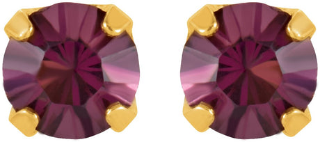 14K Gold Round Amethyst Piercing Piercing Birthstone Stud Earrings - view 2
