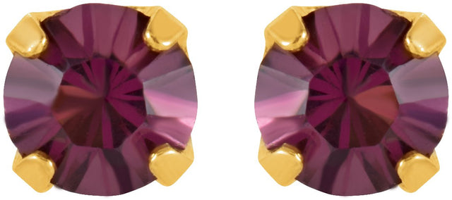 14K Gold Round Amethyst Piercing Piercing Birthstone Stud Earrings - view 2