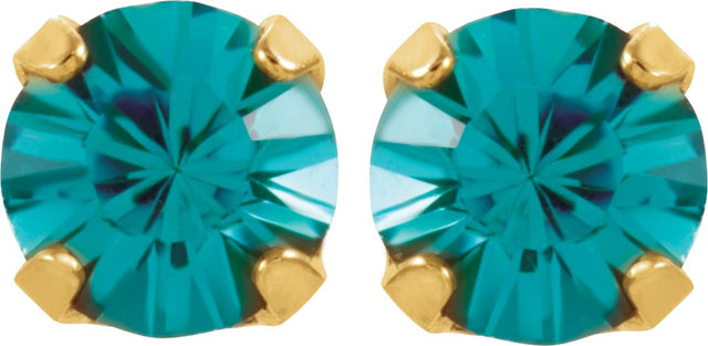 14K Gold Round Simulated Blue Zircon Piercing Piercing Birthstone Stud Earrings - view 2