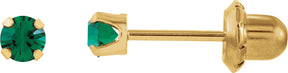 14K Gold Round Emerald Piercing Piercing Birthstone Stud Earrings
