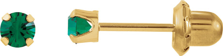 14K Gold Round Emerald Piercing Piercing Birthstone Stud Earrings