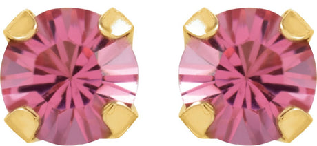 14K Gold Round Pink Tourmaline Piercing Piercing Birthstone Stud Earrings - view 2