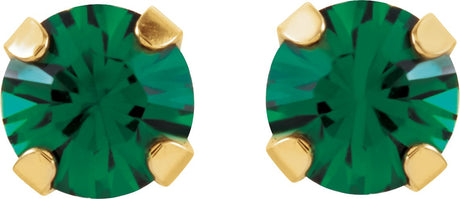 14K Gold Round Emerald Piercing Piercing Birthstone Stud Earrings - view 2
