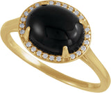 14K Gold Oval Natural Black Onyx & Natural Diamond Halo-Style Ring - Yellow Gold - view 4
