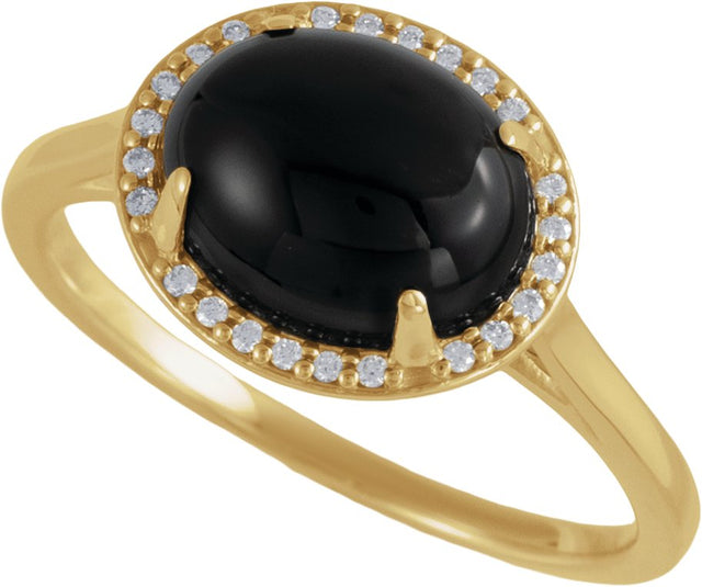 14K Gold Oval Natural Black Onyx & Natural Diamond Halo-Style Ring - Yellow Gold - view 4