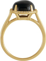 14K Gold Oval Natural Black Onyx & Natural Diamond Halo-Style Ring - Yellow Gold - view 2