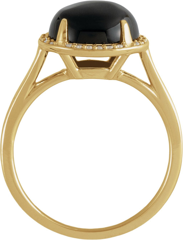 14K Gold Oval Natural Black Onyx & Natural Diamond Halo-Style Ring - Yellow Gold - view 2