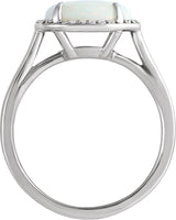 14K Gold Oval Natural White Opal & Natural Diamond Halo-Style Ring - White Gold - view 2
