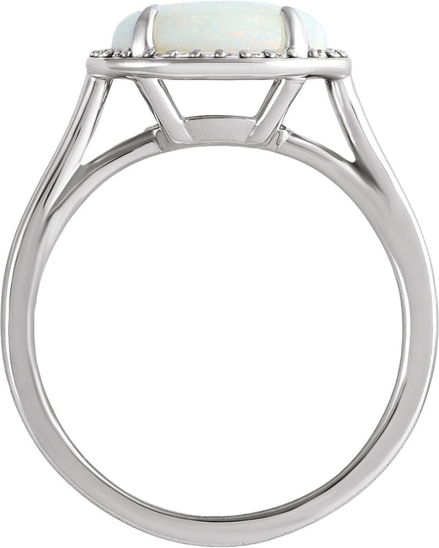 14K Gold Oval Natural White Opal & Natural Diamond Halo-Style Ring - White Gold - view 2