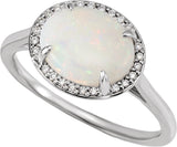 14K Gold Oval Natural White Opal & Natural Diamond Halo-Style Ring - White Gold - view 4
