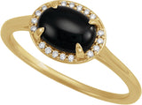 14K Gold Oval Natural Black Onyx & Natural Diamond Halo-Style Ring - Yellow Gold - view 4