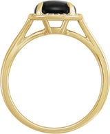14K Gold Oval Natural Black Onyx & Natural Diamond Halo-Style Ring - Yellow Gold - view 2