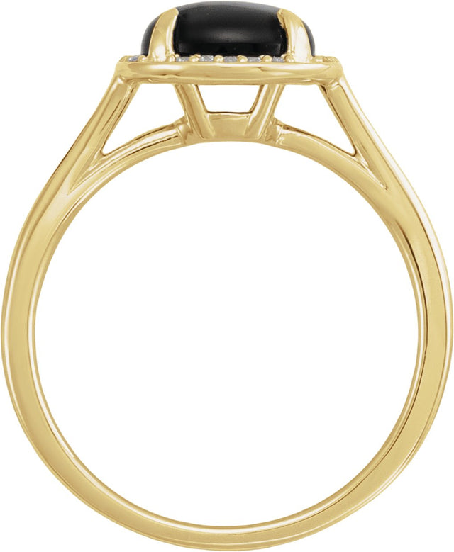 14K Gold Oval Natural Black Onyx & Natural Diamond Halo-Style Ring - Yellow Gold - view 2