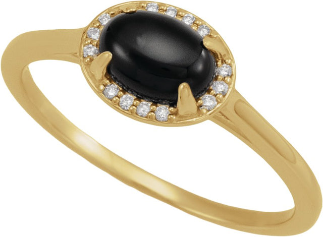 14K Gold Oval Natural Black Onyx & Natural Diamond Halo-Style Ring - Yellow Gold - view 4