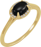 14K Gold Oval Natural Black Onyx & Natural Diamond Halo-Style Ring - Yellow Gold