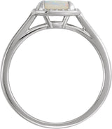 14K Gold Oval Natural White Opal & Natural Diamond Halo-Style Ring - White Gold - view 2