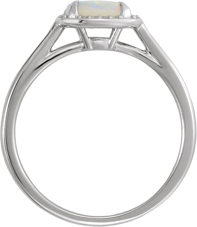 14K Gold Oval Natural White Opal & Natural Diamond Halo-Style Ring - White Gold - view 2