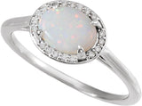 14K Gold Oval Natural White Opal & Natural Diamond Halo-Style Ring - White Gold - view 4