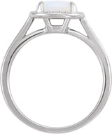 14K Gold Oval Natural White Opal & Natural Diamond Halo-Style Ring - White Gold - view 2