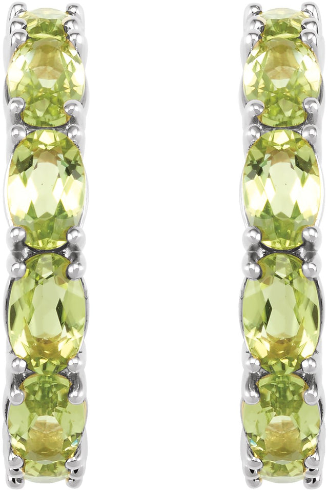 14K Gold Oval Natural Peridot Accented Hoop Earrings - White Gold - view 2